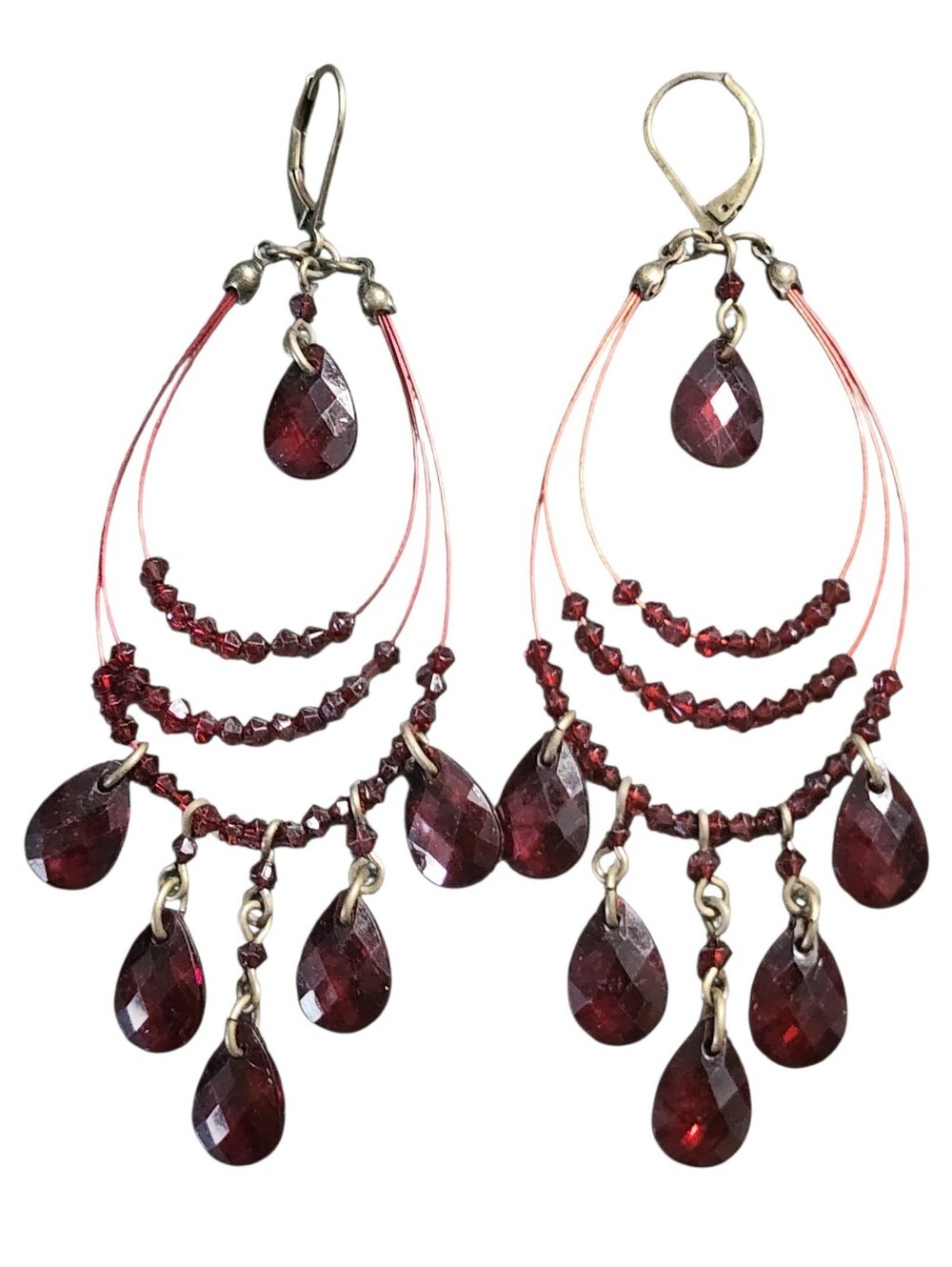 Garnet Red Teardrop Dangle Earrings